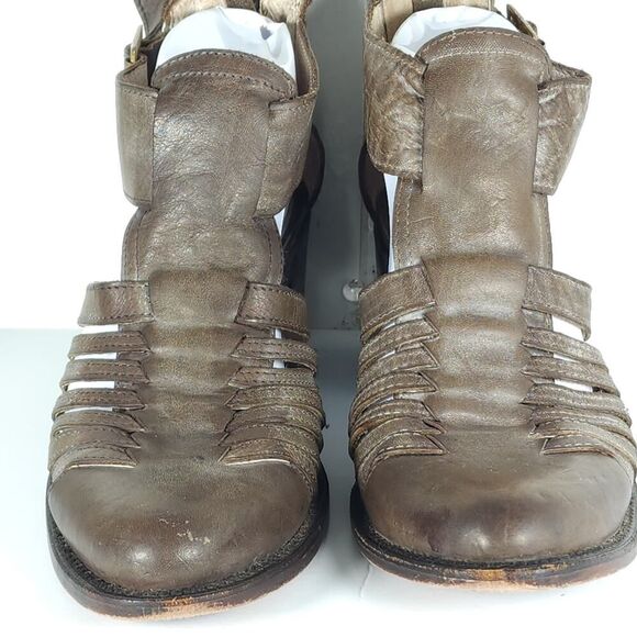 FREEBIRD BY STEVEN Women's US 9M Brown Leather Distressed Cut Out Booties Boots - Picture 5 of 16